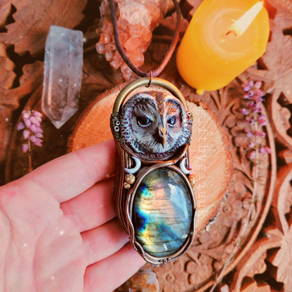 Tawny Owl Talisman ~ Golden Labradorite