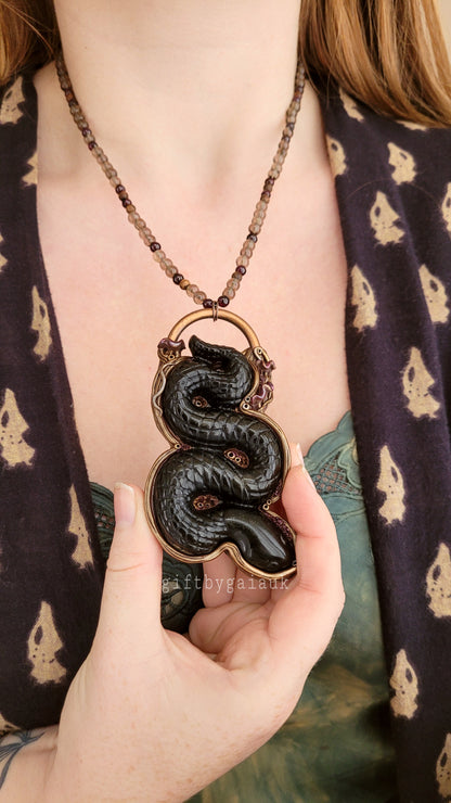 Sacred Serpent Golden Obsidian Crystal Beaded Talisman