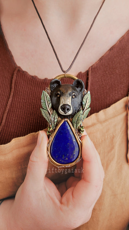 Black Bear in the Sage Brush Talisman ~ Lapis Lazuli