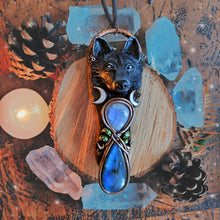 Load image into Gallery viewer, Midnight Wolf Infinity Talisman ~ Labradorite &amp; Rainbow Moonstone