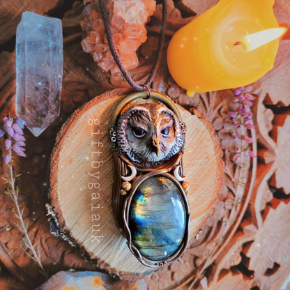 Tawny Owl Talisman ~ Golden Labradorite