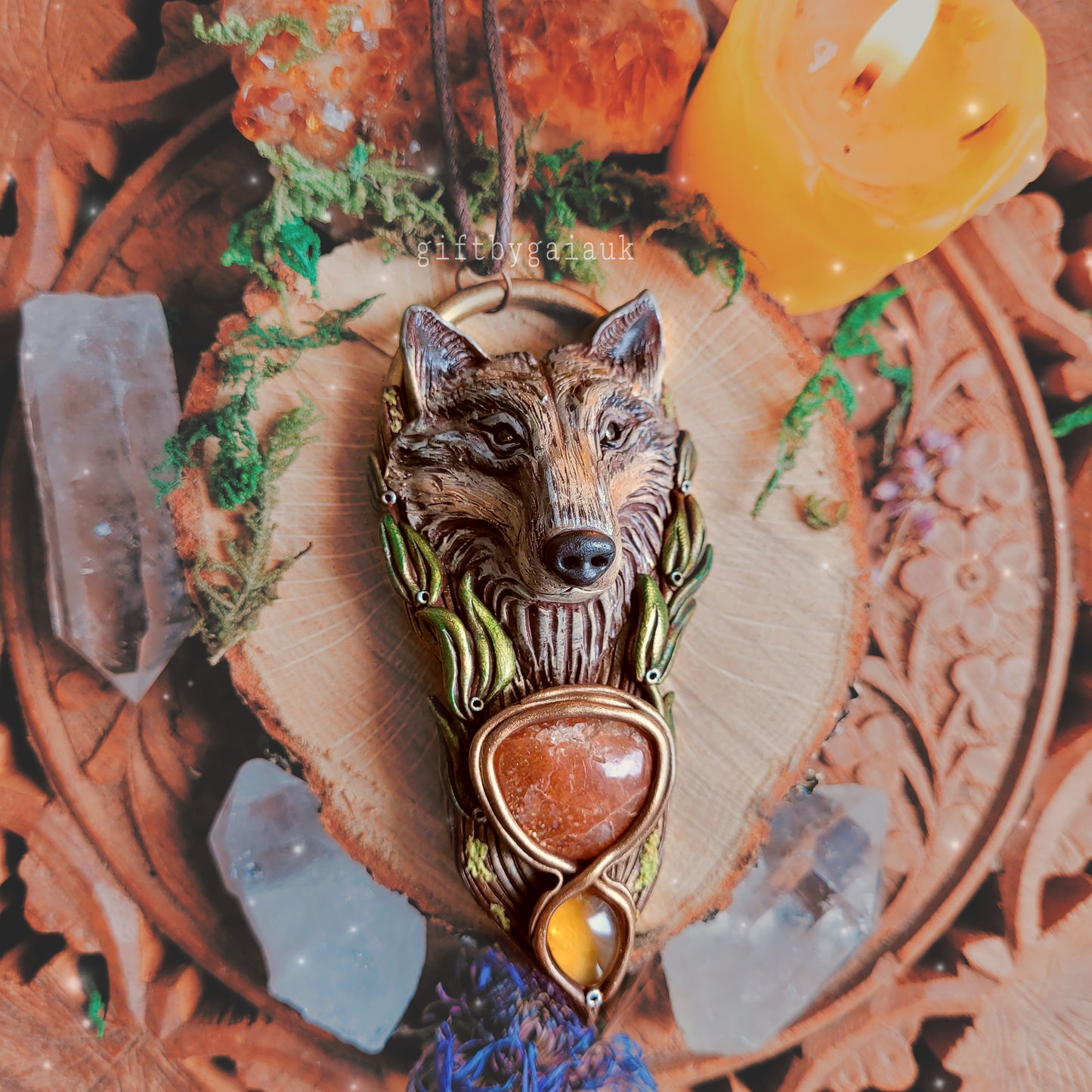 Sun Wolf Rosemary Talisman ~ Citrine & Sunstone