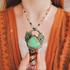 Sacred Sage Healing Talisman ~ Arizona Turquoise, Fire Quartz, Garnet, Sandalwood, Carnelian & Green Aventurine