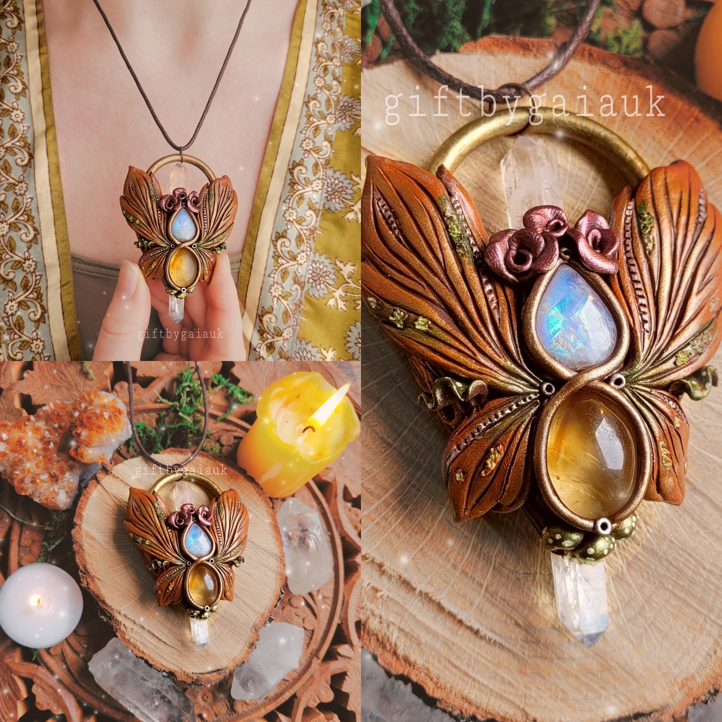 Sun Faery Talisman ~ Rainbow Moonstone & Citrine